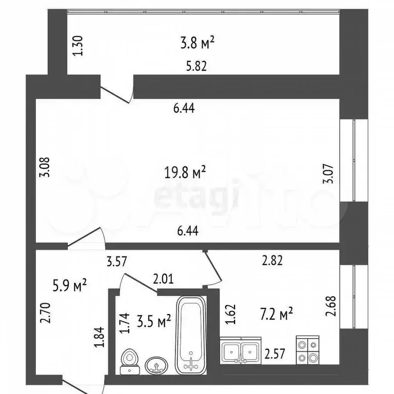 1-к. квартира, 36,4 м, 8/9 эт. - Фото 0