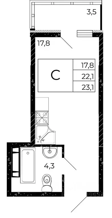 Студия Ростовская область, Аксай  (23.1 м) - Фото 1