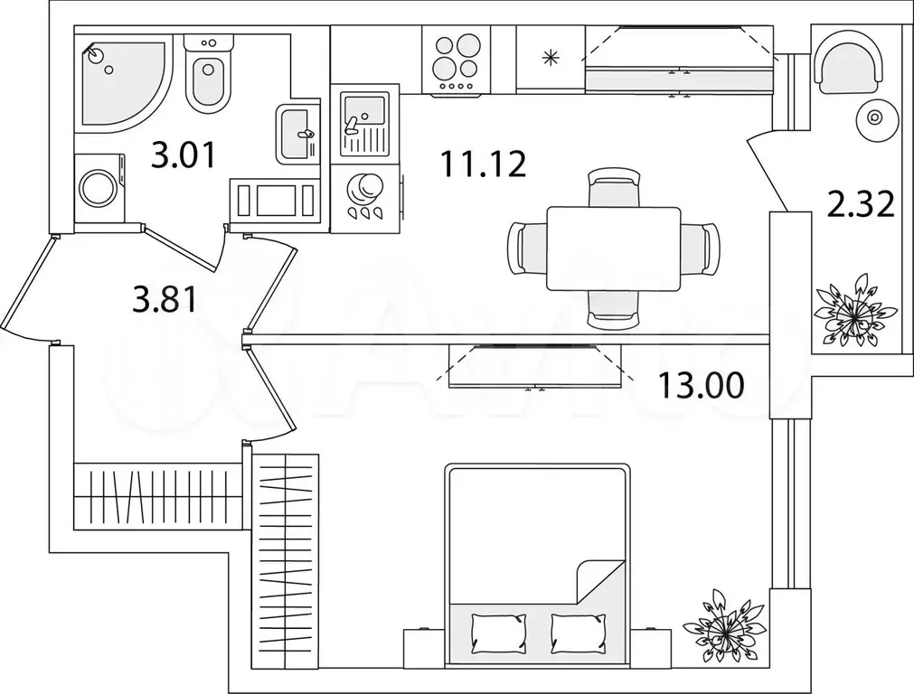 1-к. квартира, 32,1 м, 8/9 эт. - Фото 0