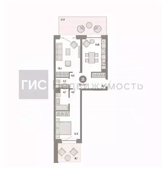 2-к кв. Новосибирская область, Новосибирск Зыряновская ул., 53с (90.19 ... - Фото 0