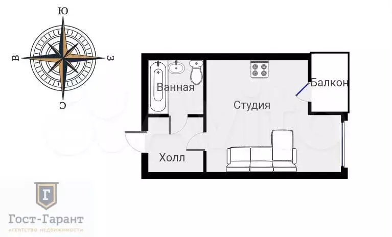 Квартира-студия, 26,5 м, 1/17 эт. - Фото 0
