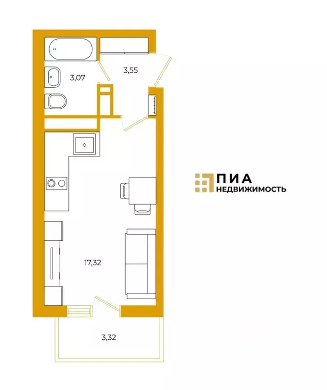 студия санкт-петербург ул. среднерогатская, 16к2 (23.2 м) - Фото 1