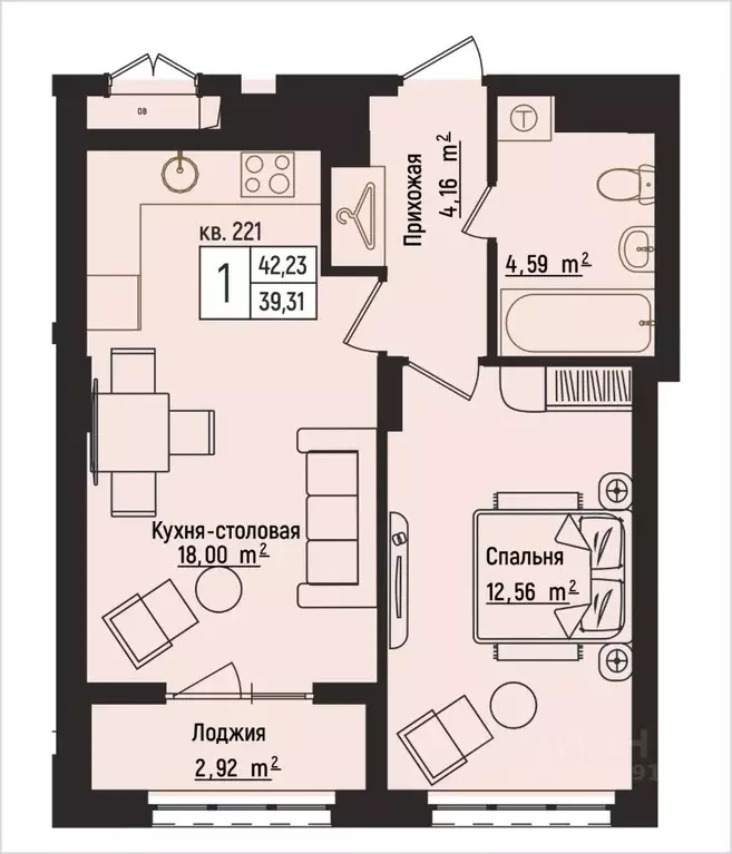 1-к кв. Нижегородская область, Нижний Новгород Литературная ул., 5 ... - Фото 1