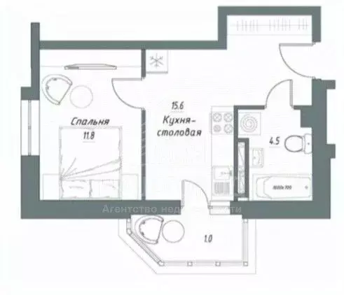 Студия Тамбовская область, Тамбов Свободная ул., 4к4 (33.1 м) - Фото 1