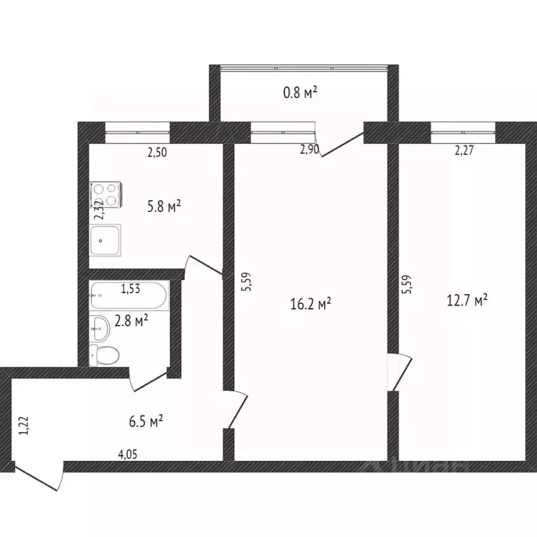 2-к кв. Калининградская область, Калининград ул. Чекистов, 82 (46.0 м) - Фото 1