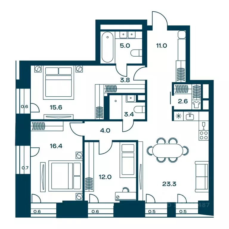 3-к кв. Москва Северный ао, Соул жилой комплекс, к1 (98.3 м) - Фото 1