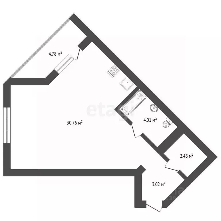 Студия Тюменская область, Тюмень ул. Тимофея Кармацкого, 7 (41.1 м) - Фото 2