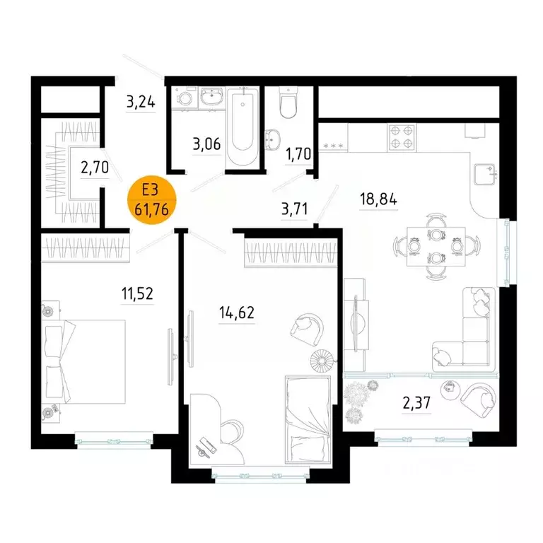 2-к кв. Рязанская область, Рязань ул. Земнухова (61.76 м) - Фото 1