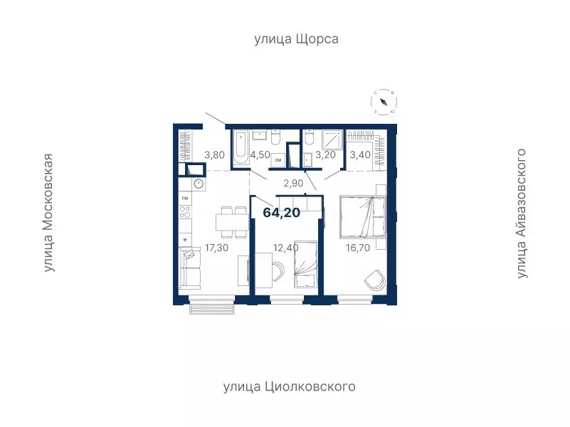 2-комнатная квартира: Екатеринбург, Московская улица, 249/2 (64.2 м) - Фото 0