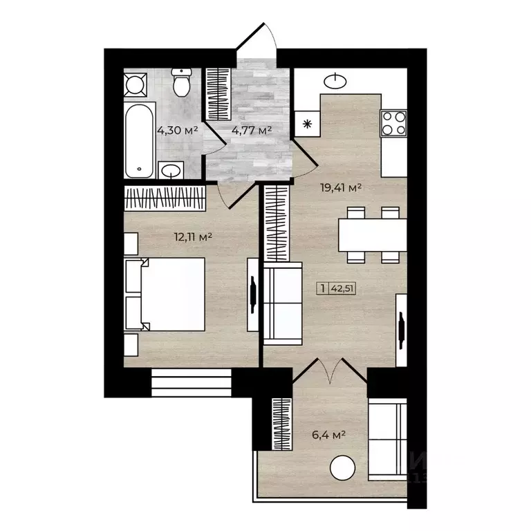 1-к кв. Ярославская область, Ярославль Клубная ул., 20А (42.51 м) - Фото 1