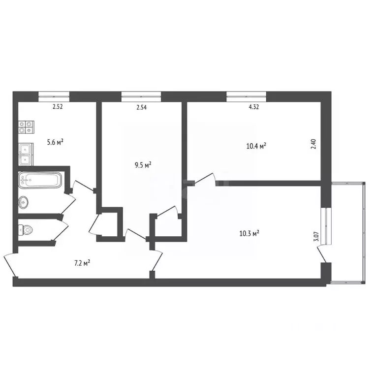 3-к кв. Вологодская область, Вологда ул. Чернышевского, 72 (50.8 м) - Фото 2