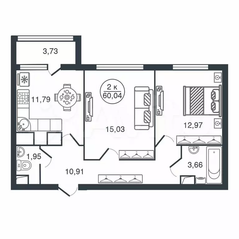 2-к. квартира, 60 м, 4/17 эт. - Фото 0