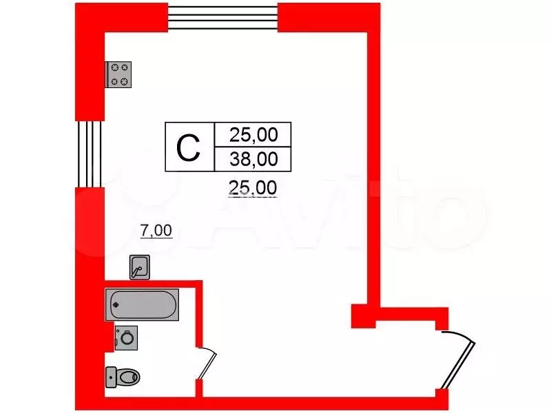 Квартира-студия, 38 м, 2/3 эт. - Фото 0