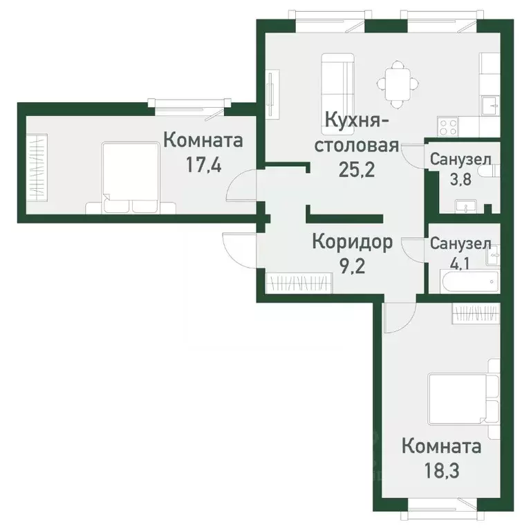 2-к кв. Челябинская область, Челябинский городской округ, пос. ... - Фото 1