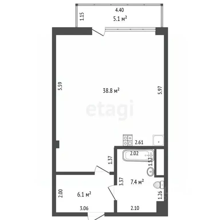 Студия Севастополь ул. Пляж Омега, 39с1 (57.4 м) - Фото 1