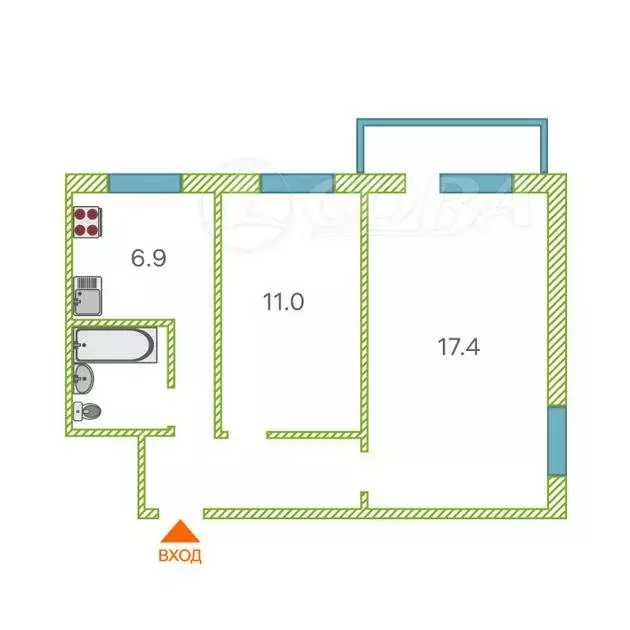 2-комнатная квартира: Тюмень, Ямская улица, 110 (43.5 м) - Фото 1