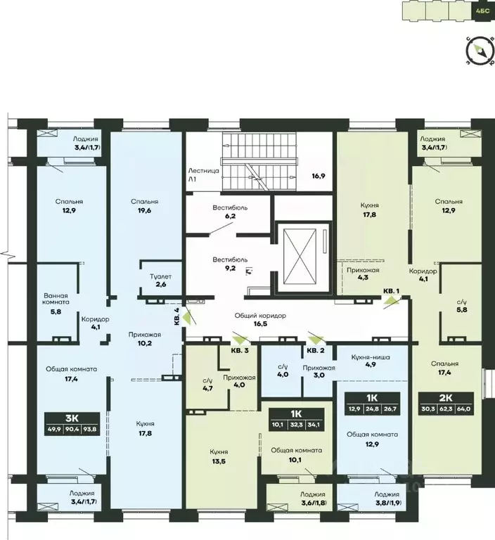 2-к кв. Новосибирская область, Новосибирск Гренландия жилой комплекс ... - Фото 2