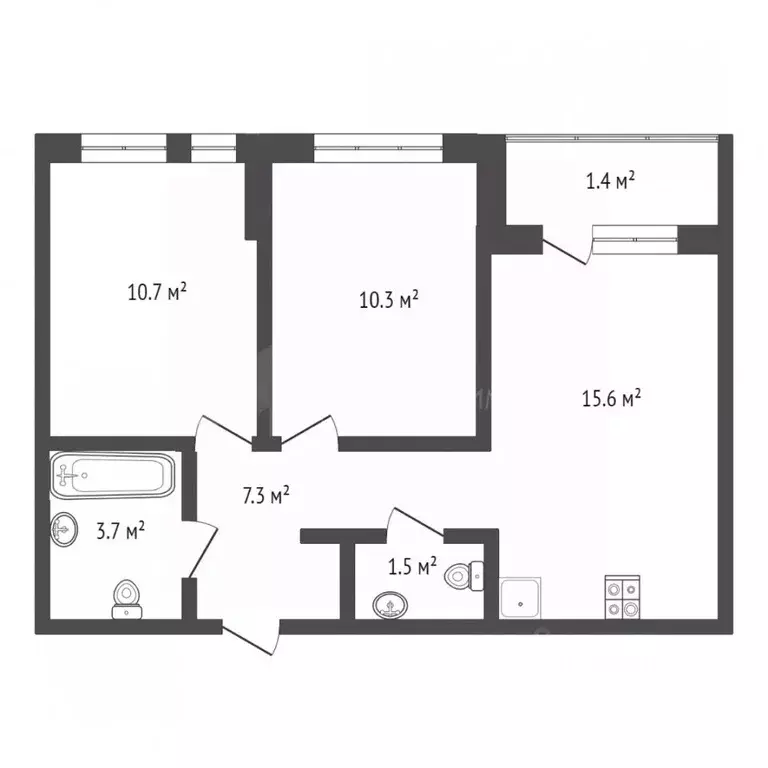 2-к кв. Тюменская область, Тюмень Полевая ул., 117к4 (52.0 м) - Фото 1