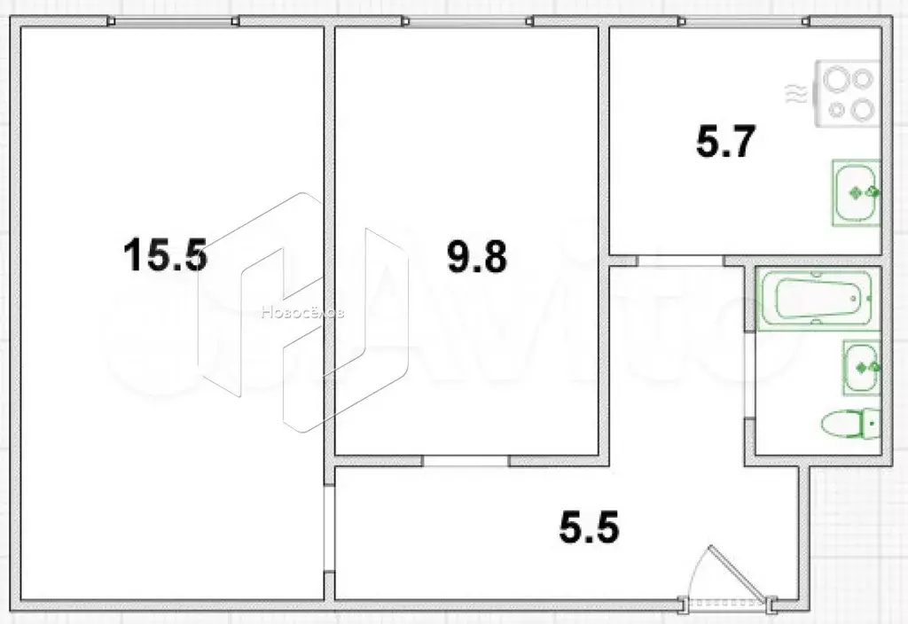 2-к. квартира, 39,5 м, 1/4 эт. - Фото 0