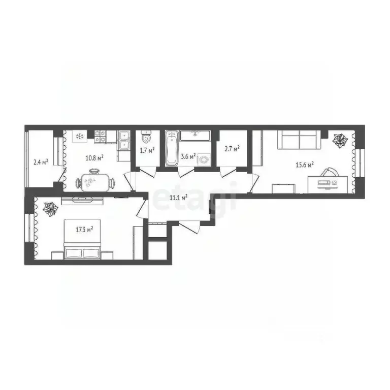 2-к кв. Тюменская область, Тюмень ул. Ветеранов Труда, 9Ак3 (64.0 м) - Фото 2