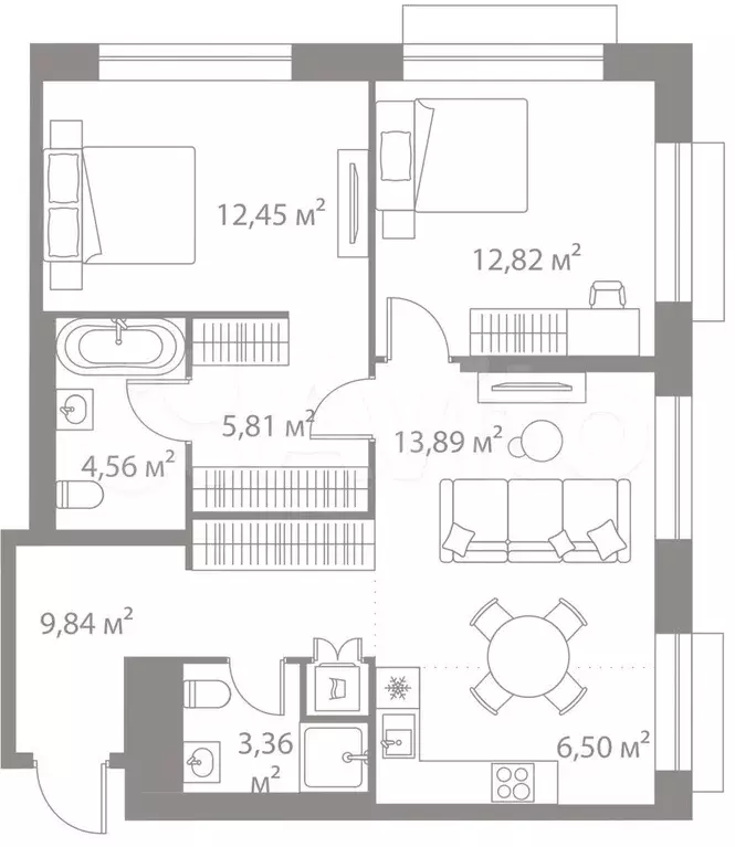 2-к. квартира, 69,2м, 4/9эт. - Фото 1