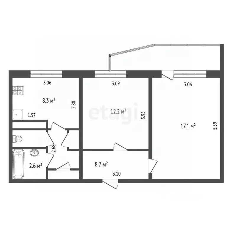 2-к кв. Крым, Керчь ул. Ворошилова, 6 (49.7 м) - Фото 2