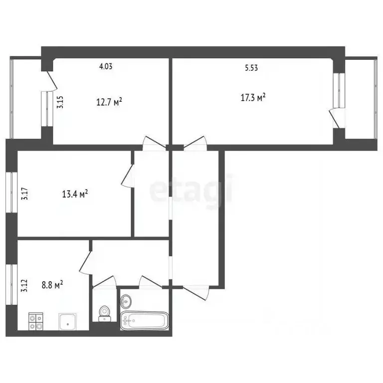 3-к кв. Белгородская область, Белгород ул. 5 Августа, 13б (71.2 м) - Фото 2