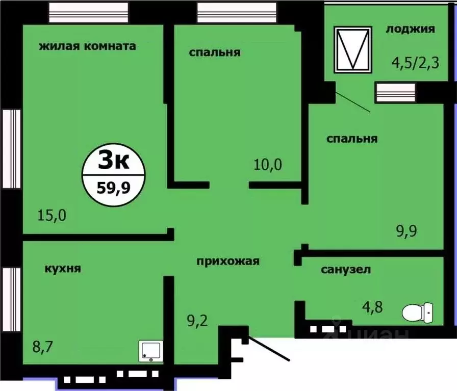 3-к кв. Красноярский край, Красноярск Тихие Зори мкр,  (60.0 м) - Фото 0