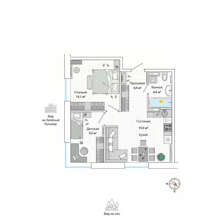 3-к кв. Приморский край, Владивосток Гринвуд жилой комплекс (54.2 м) - Фото 1