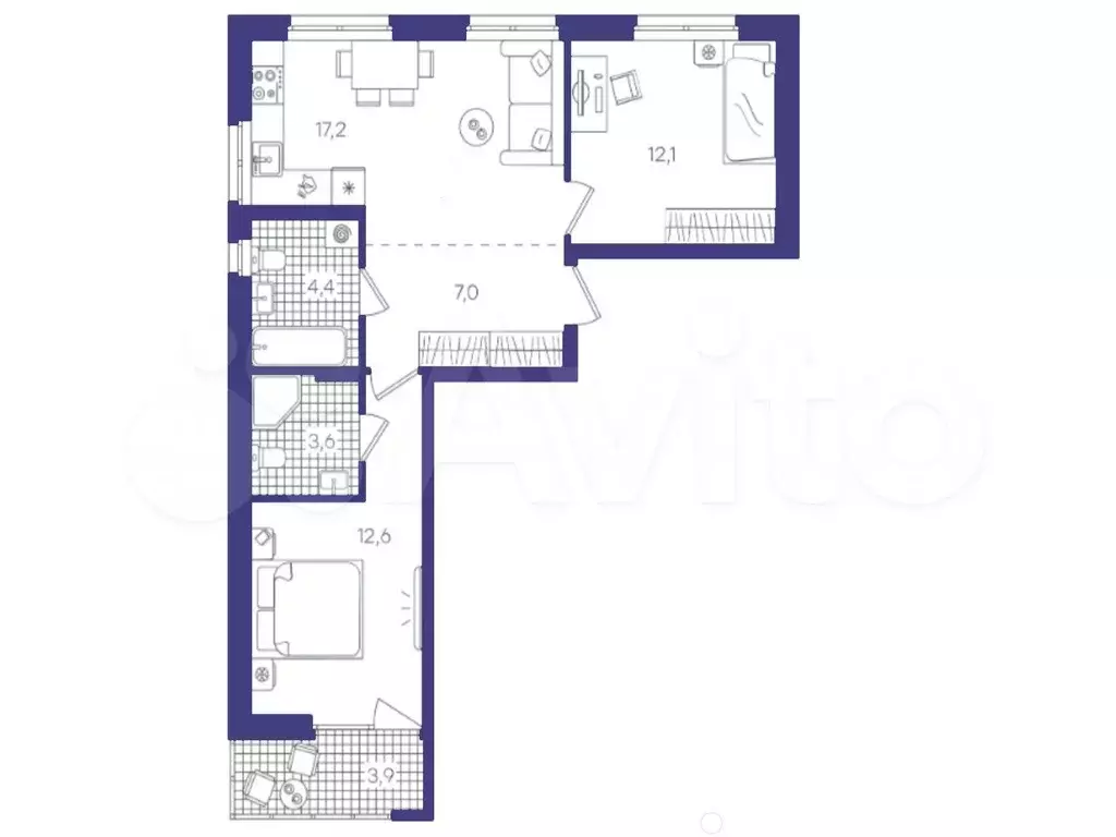 2-к. квартира, 61 м, 5/9 эт. - Фото 1