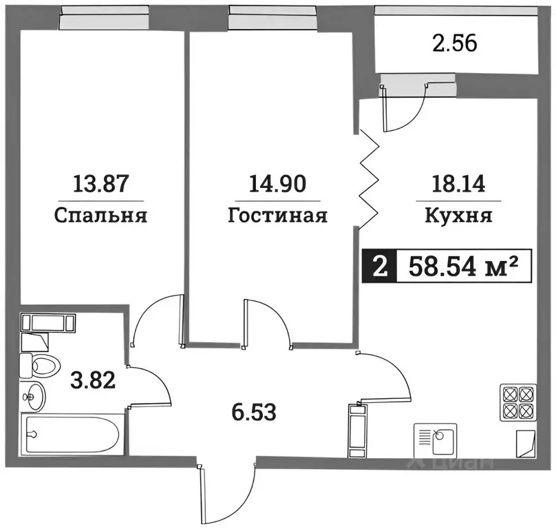 2-к кв. Ленинградская область, Мурино Всеволожский район, ул. ... - Фото 2