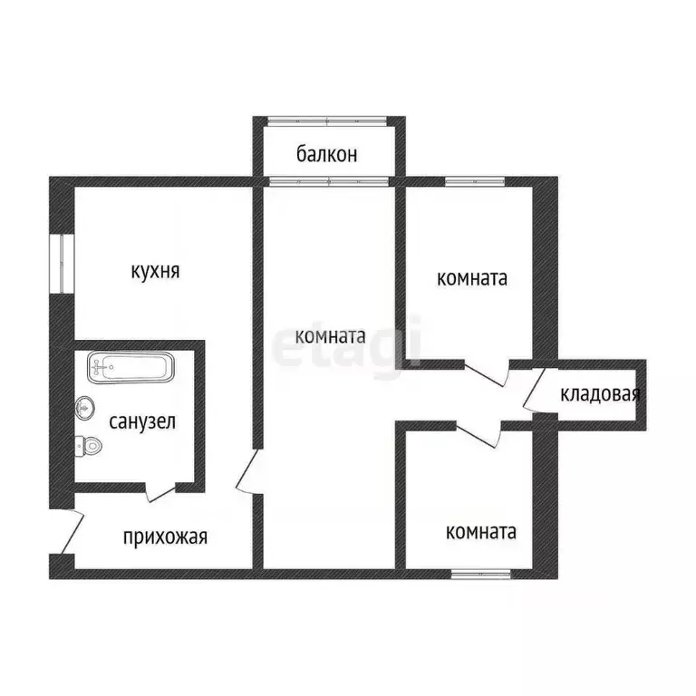 3-к кв. Курганская область, Курган ул. Куйбышева, 155 (58.2 м) - Фото 1