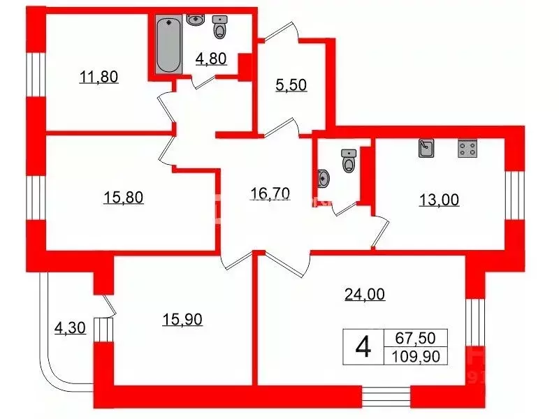 4-к кв. Санкт-Петербург Ленинский просп., 87к1 (109.9 м) - Фото 1