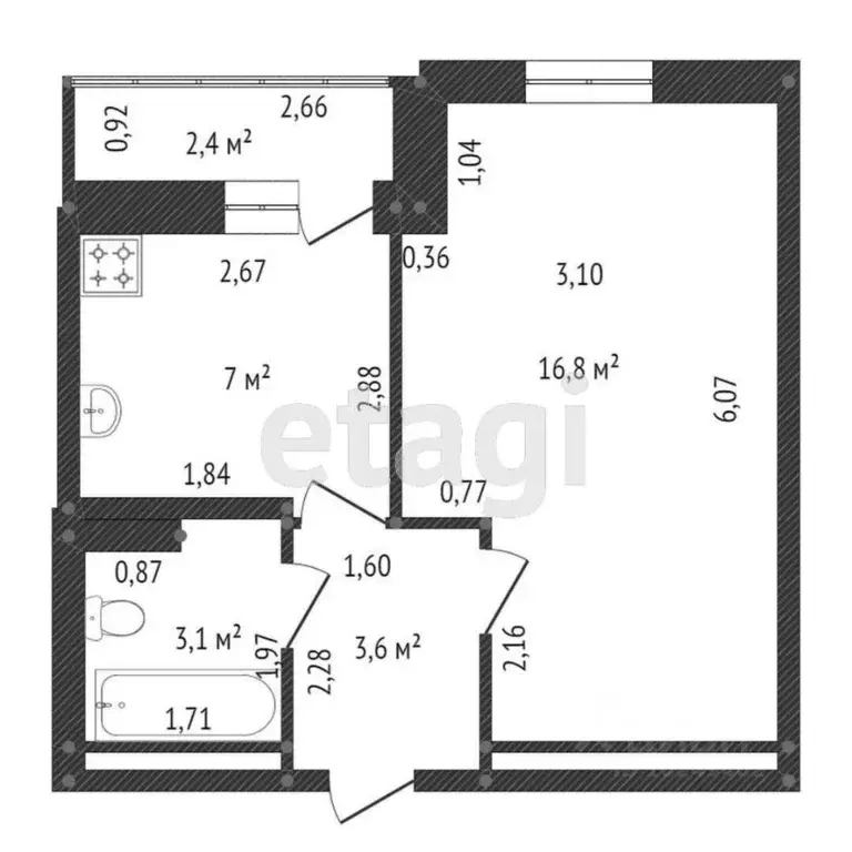 1-к кв. Башкортостан, Уфа Бакалинская ул., 64/2 (32.0 м) - Фото 1