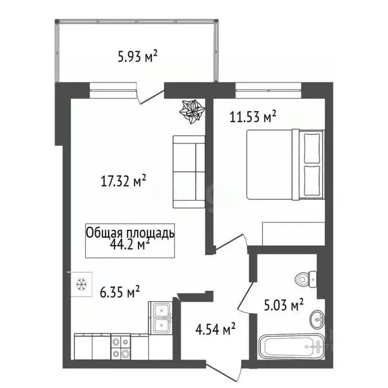 1-к кв. Новосибирская область, Новосибирск ул. Кирова, 11 (44.2 м) - Фото 1