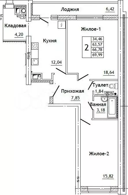 2-к. квартира, 70 м, 8/10 эт. - Фото 0