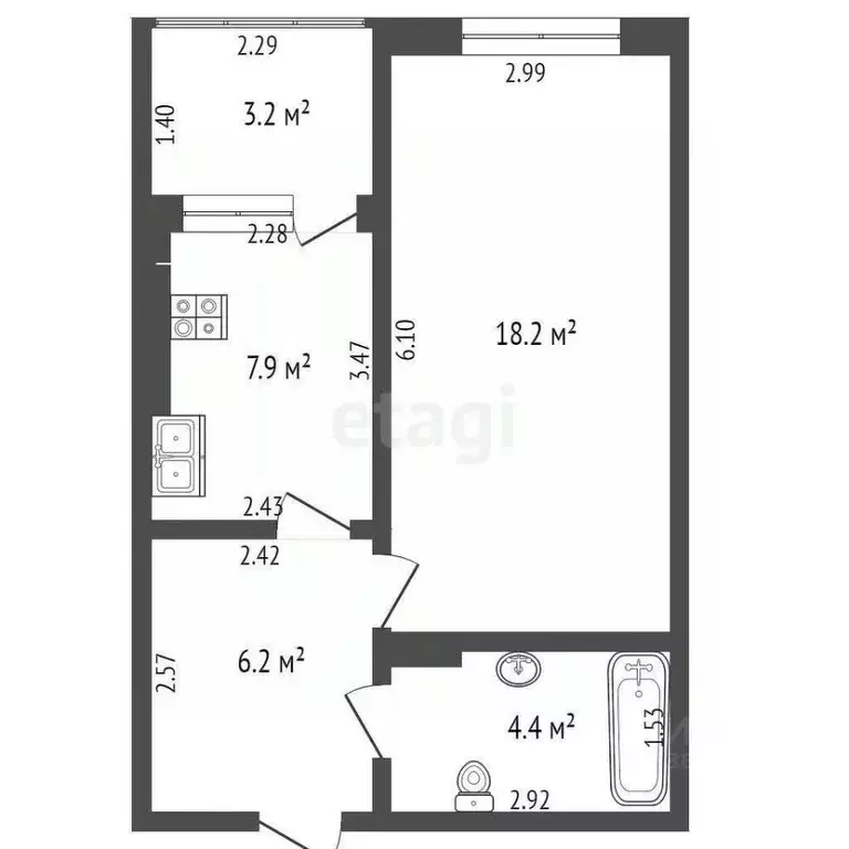 1-к кв. Ростовская область, Аксай ул. Менделеева, 53А (36.7 м) - Фото 2