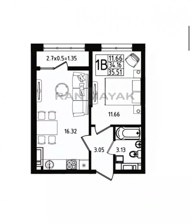 1-к кв. Адыгея, Майкоп ул. К.А. Васильева, 2к2 (35.51 м) - Фото 2