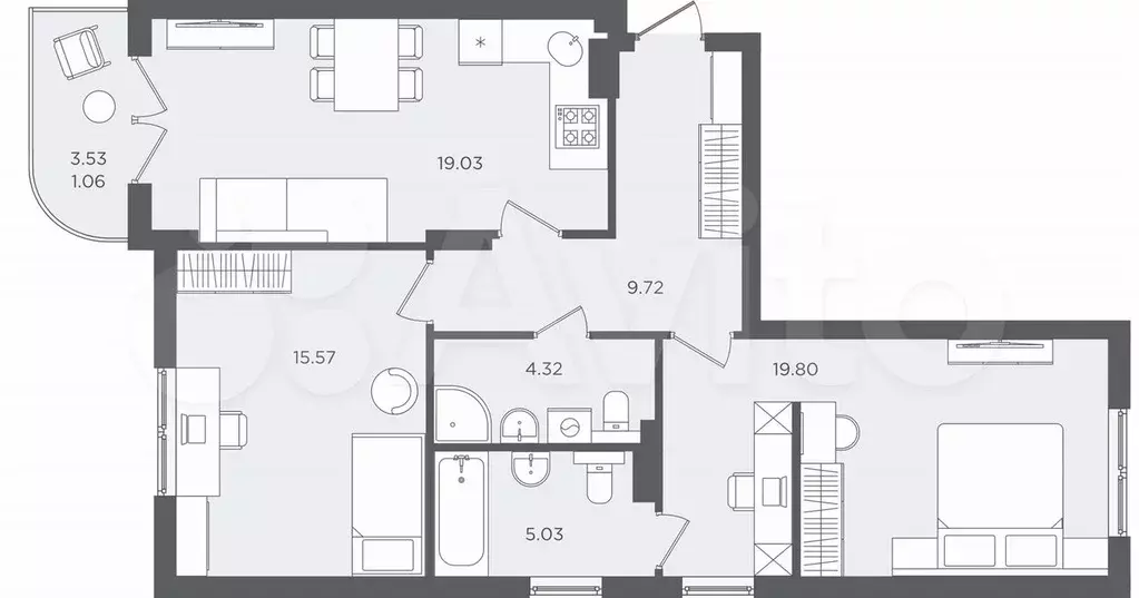 2-к. квартира, 74,5 м, 3/4 эт. - Фото 1