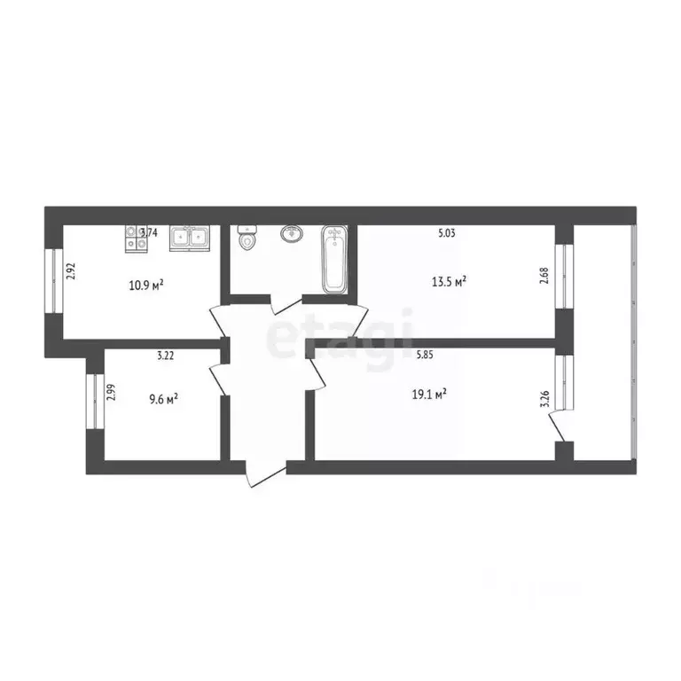 3-к кв. Томская область, Томск пер. Макушина, 14/1 (66.7 м) - Фото 1