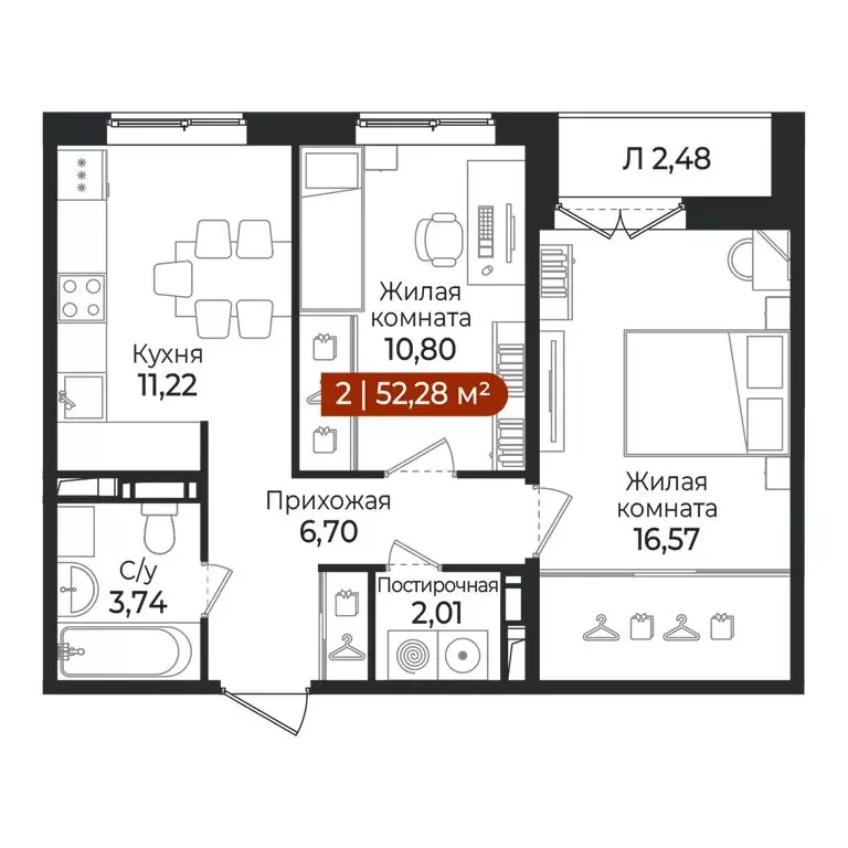 2-комнатная квартира: Всеволожский район, посёлок Щеглово (52.28 м) - Фото 1