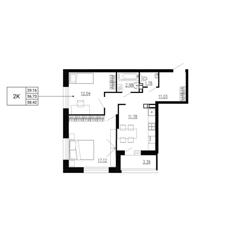 2-комнатная квартира: Орёл, ЖК Ломоносов (58.42 м) - Фото 0