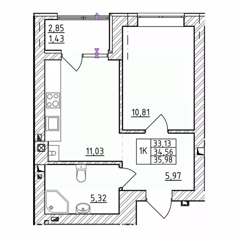 1-к кв. Калининградская область, Зеленоградск  (35.98 м) - Фото 1