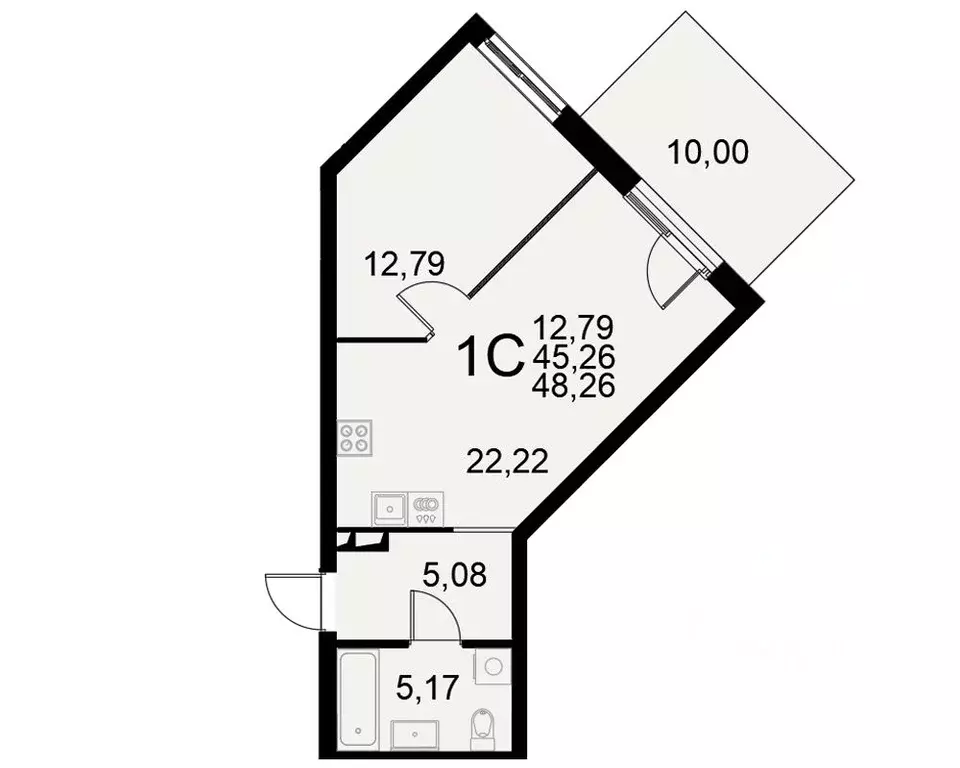 1-к кв. Тульская область, Тула Хлебная пл. (45.26 м) - Фото 0