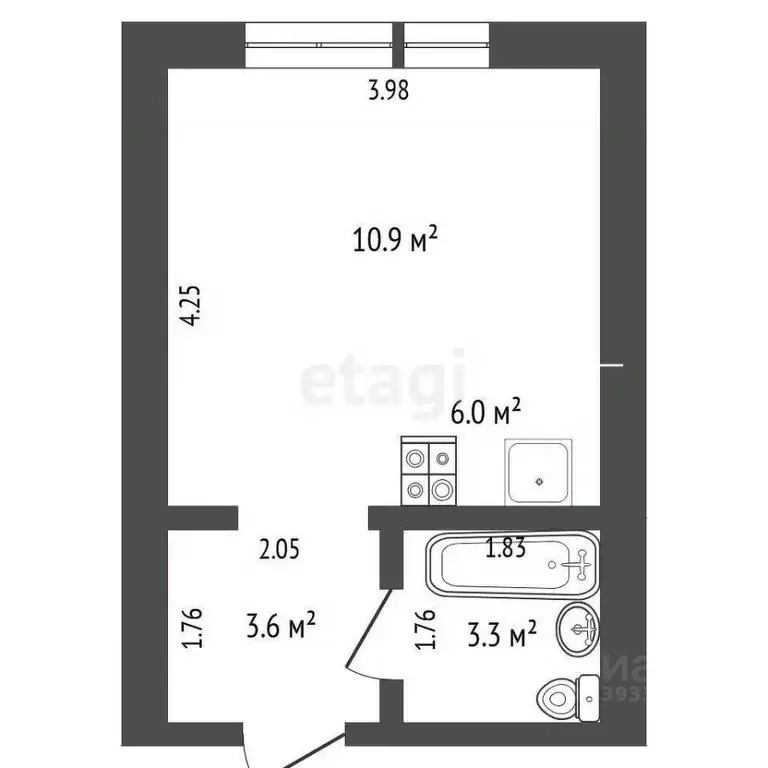 Студия Тюменская область, Тюмень Полевая ул., 117к8 (21.6 м) - Фото 2