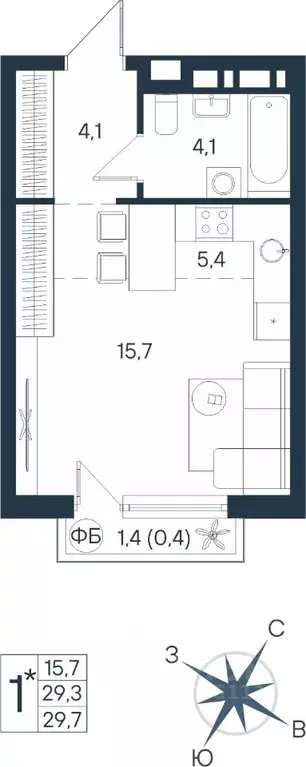 Студия Пермский край, Пермь ул. Космонавта Беляева, 17 (29.7 м) - Фото 0