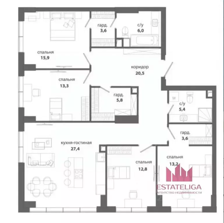 4-к кв. Москва ул. Василия Ланового, 6к2 (126.9 м) - Фото 2