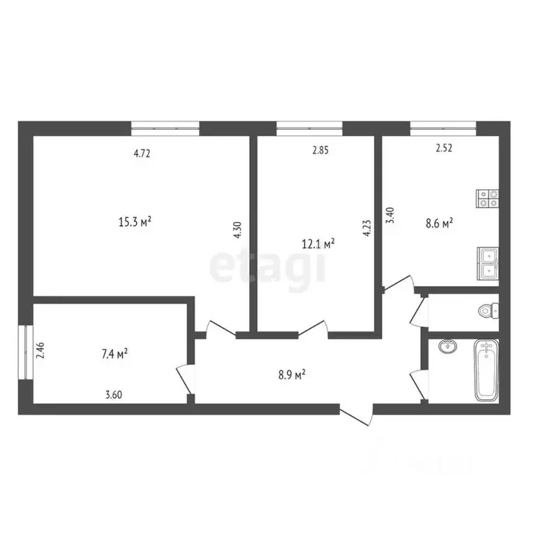 3-к кв. Калужская область, Калуга Промышленная ул., 36 (56.1 м) - Фото 2