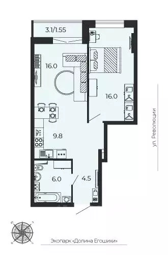 2-к кв. Пермский край, Пермь ул. Революции, 2А (54.05 м) - Фото 0