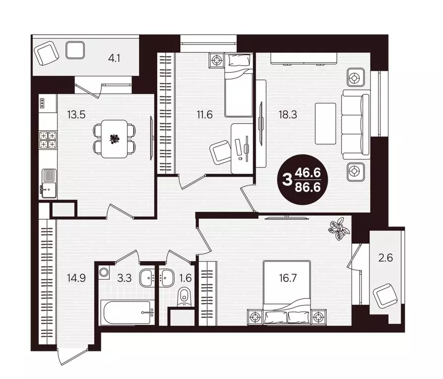3-комнатная квартира: Новочебоксарск, улица 10-й Пятилетки, 5 (86.6 м) - Фото 2